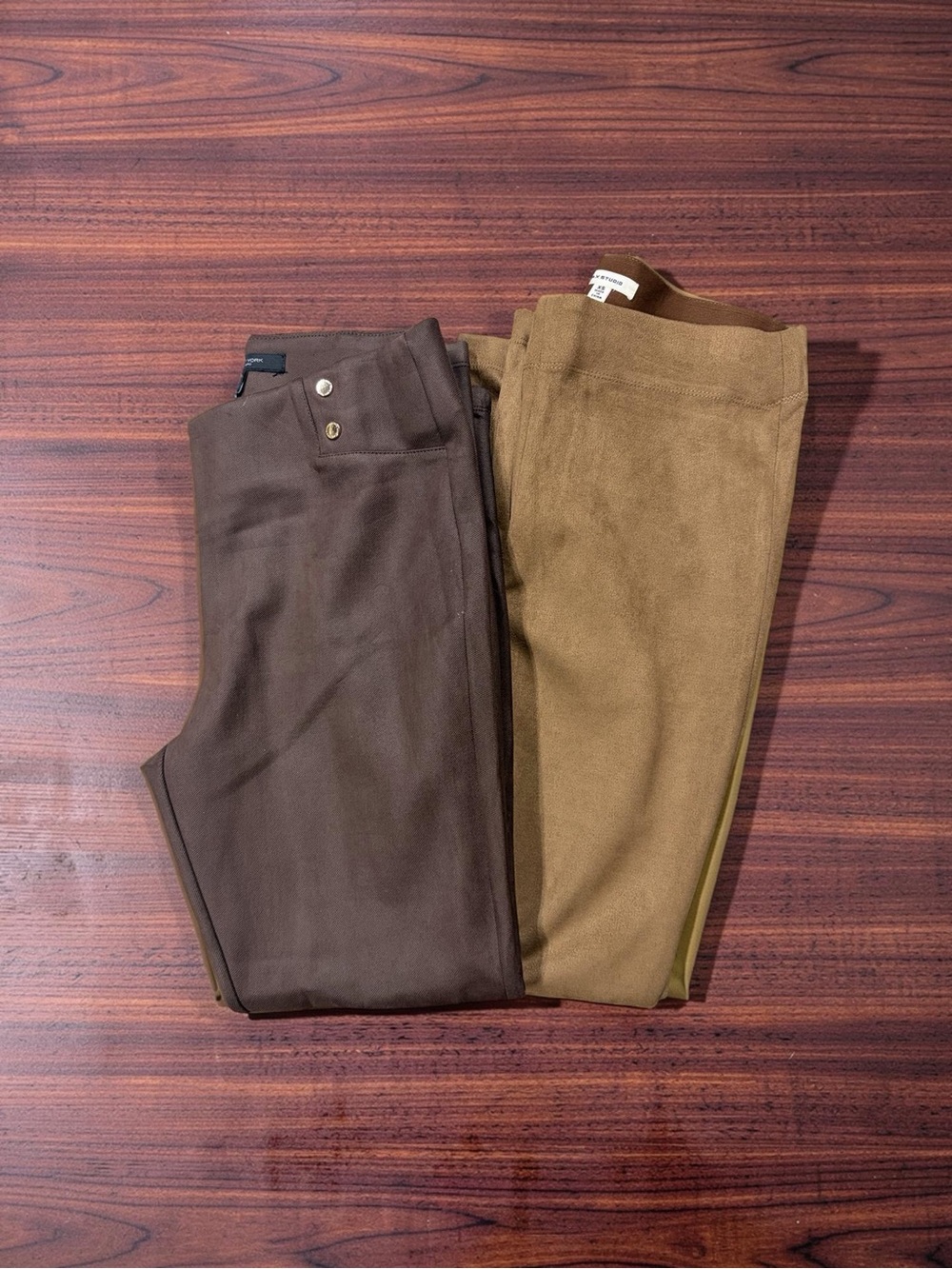 2 Pairs Womens Straight Fit Pants in Brown and Tan